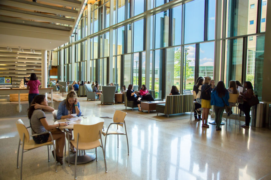 photo of students in the Cooper Hall atrium