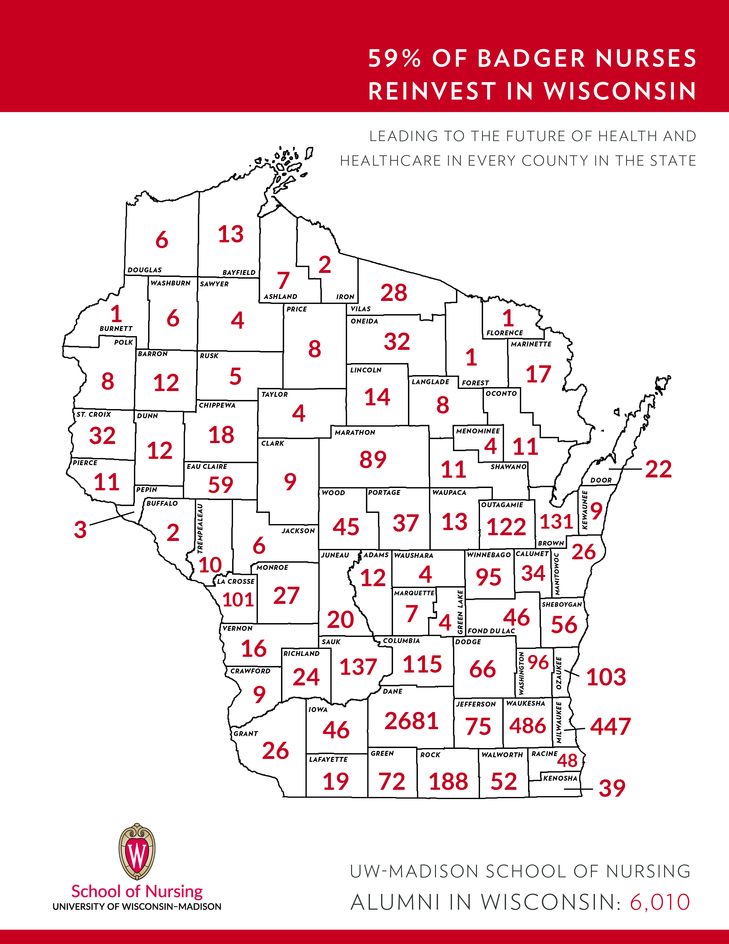 Map of School of Nursing alumni by county